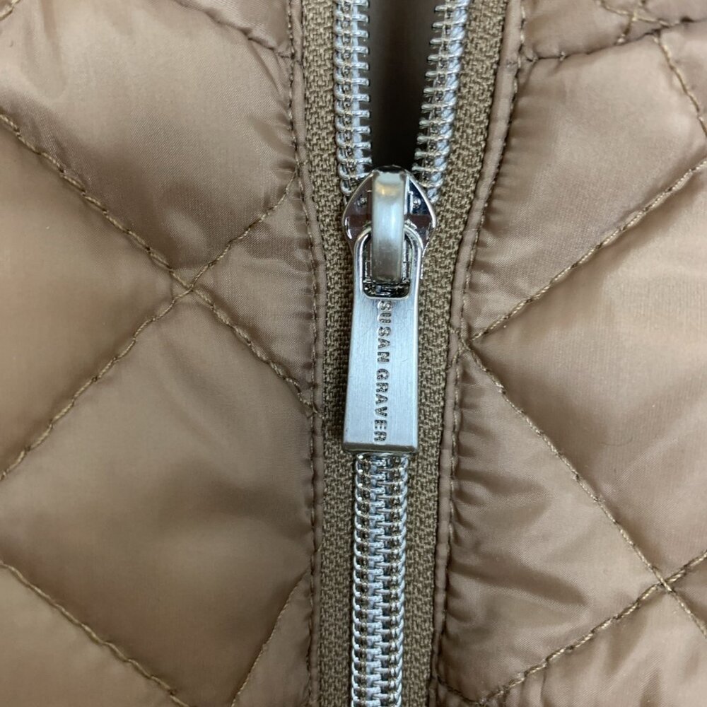 Susan Graver Womens XL Quilted Jacket Ponte Side Panels Zip Pockets Tan Puffer - Picture 5 of 14